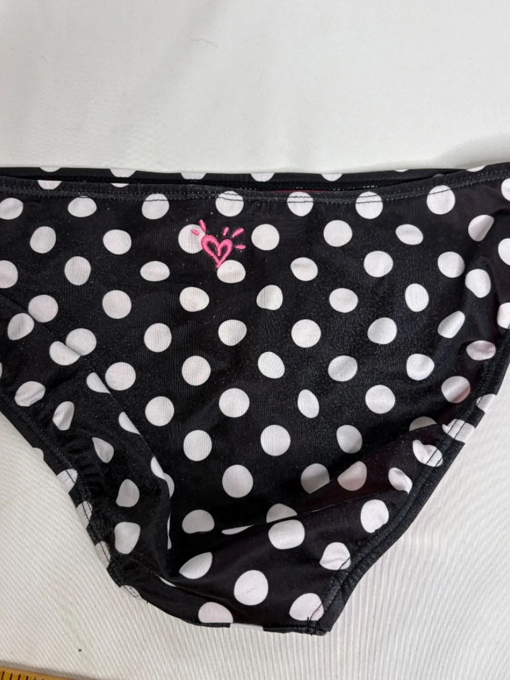 Vintage JUSTICE 2 pc Black White Polka Dot Hot Pink Bikini Swimsuit Girl's 14
